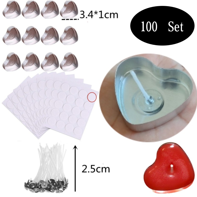 Candle Making Set - 100 Takım Kalp şeklinde Boş Alüminyum