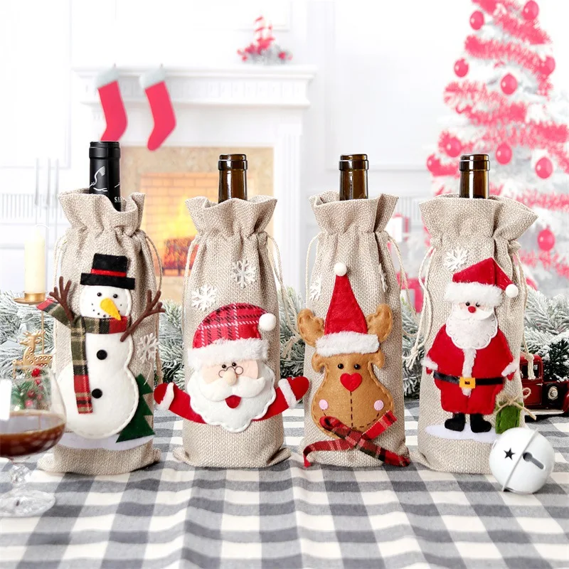 Jute Bag Packaging - Xmas kardan adam noel baba şarap